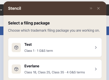 Selecting a filing package in the Stencil panel